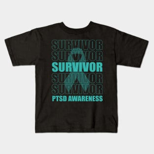 PTSD Survivor, PTSD Awareness, Teal Ribbon Kids T-Shirt